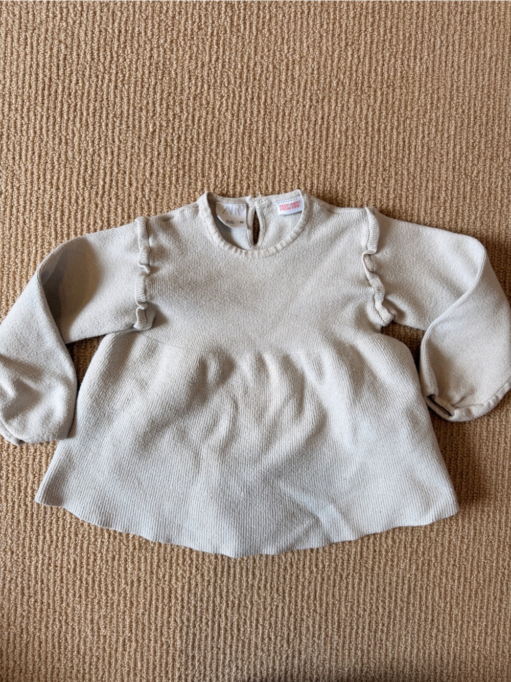 Zara Light Cream Knit Top with Keyhole Back